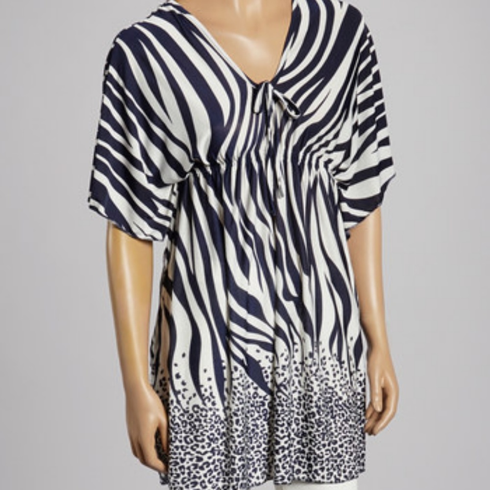 Jessica Taylor Navy&White Animal Top Beach Coverup